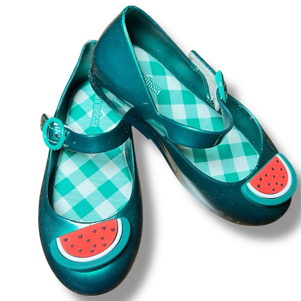 Mini Melissa Toddler Girl Sweet Love Picnic Green Mary Jane Shoes Watermelon NIB